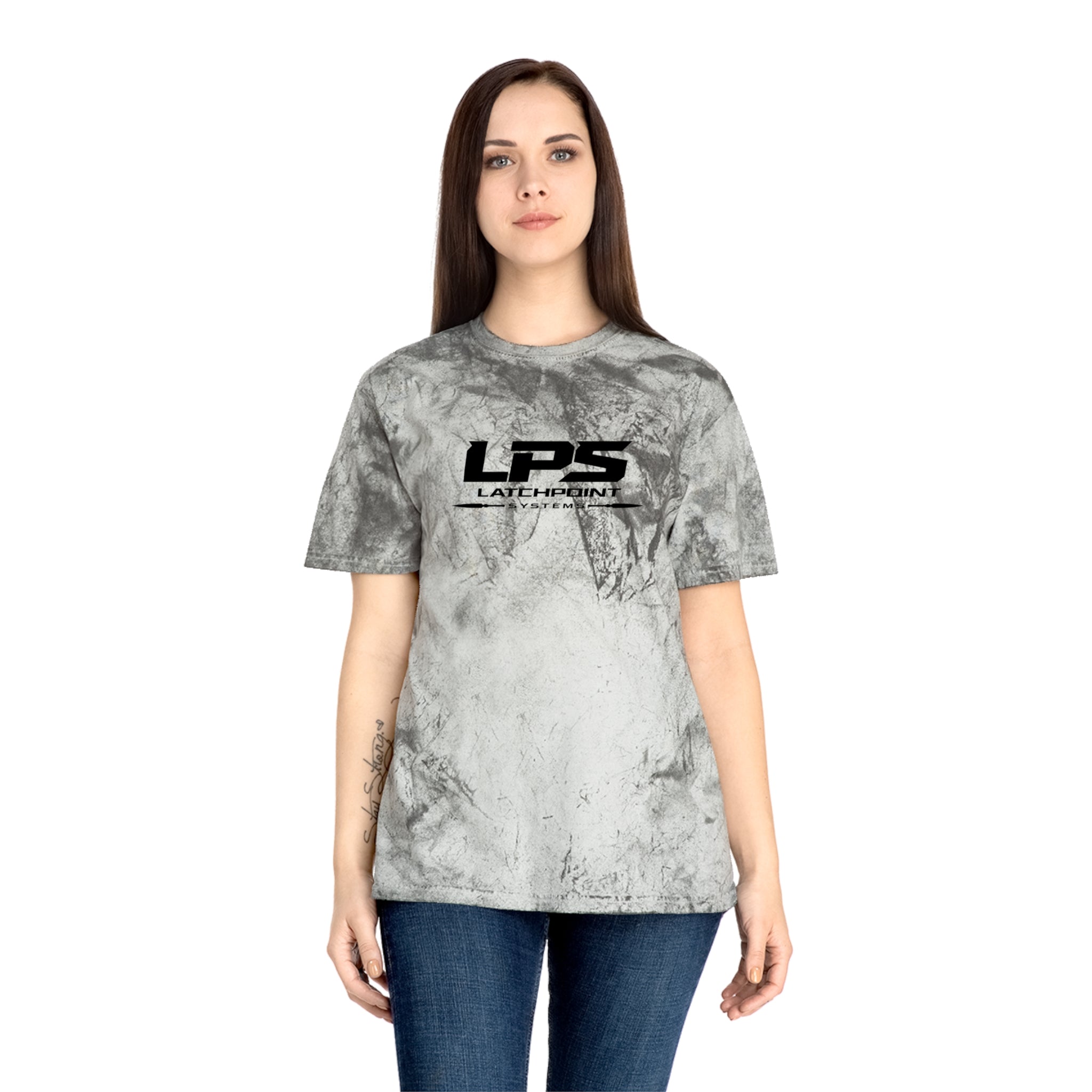 LPS unisex color blast T-shirt with LatchPoint Systems branding and washed color finish