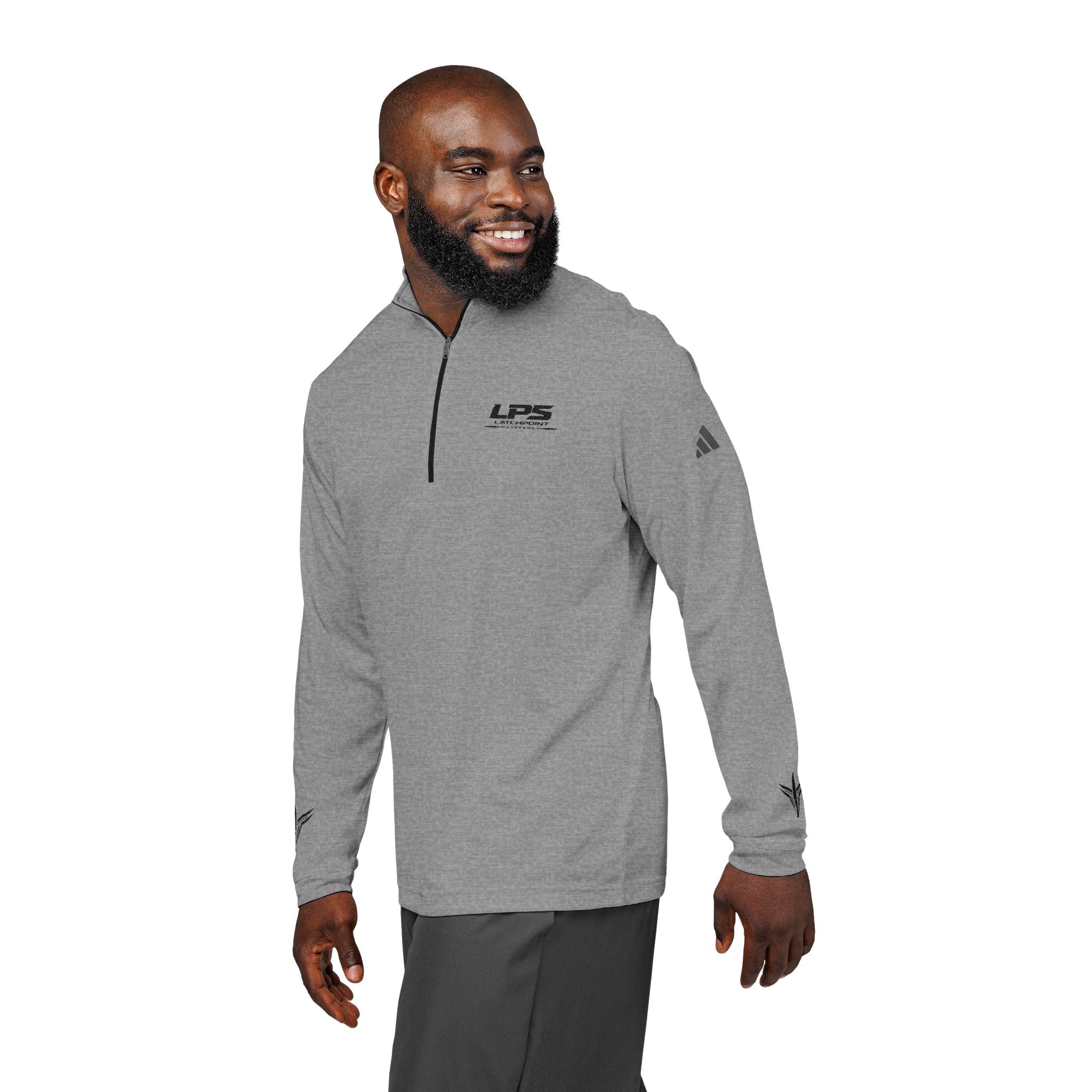 LPS adidas quarter-zip pullover with embroidered LatchPoint Systems logo