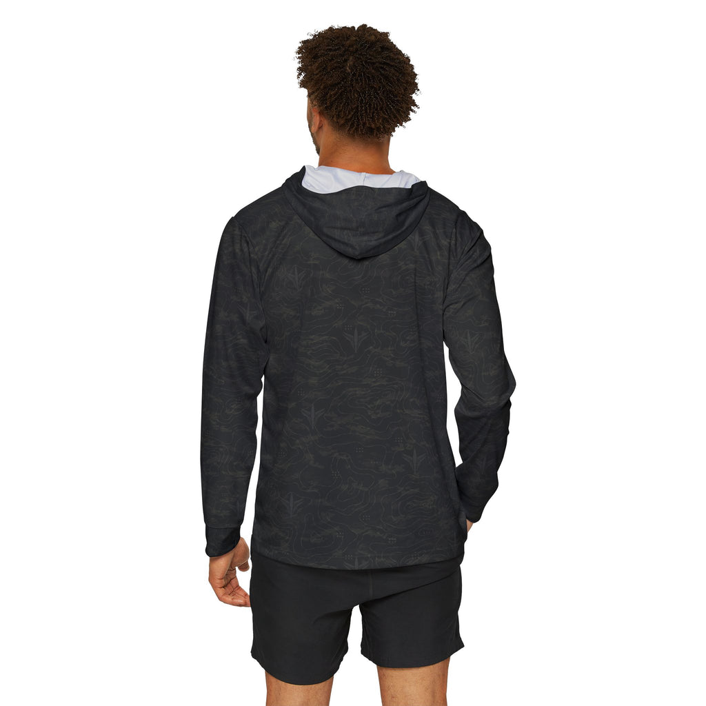 TERRA BLACK men's sports warmup hoodie with all-over terrain-inspired camouflage pattern