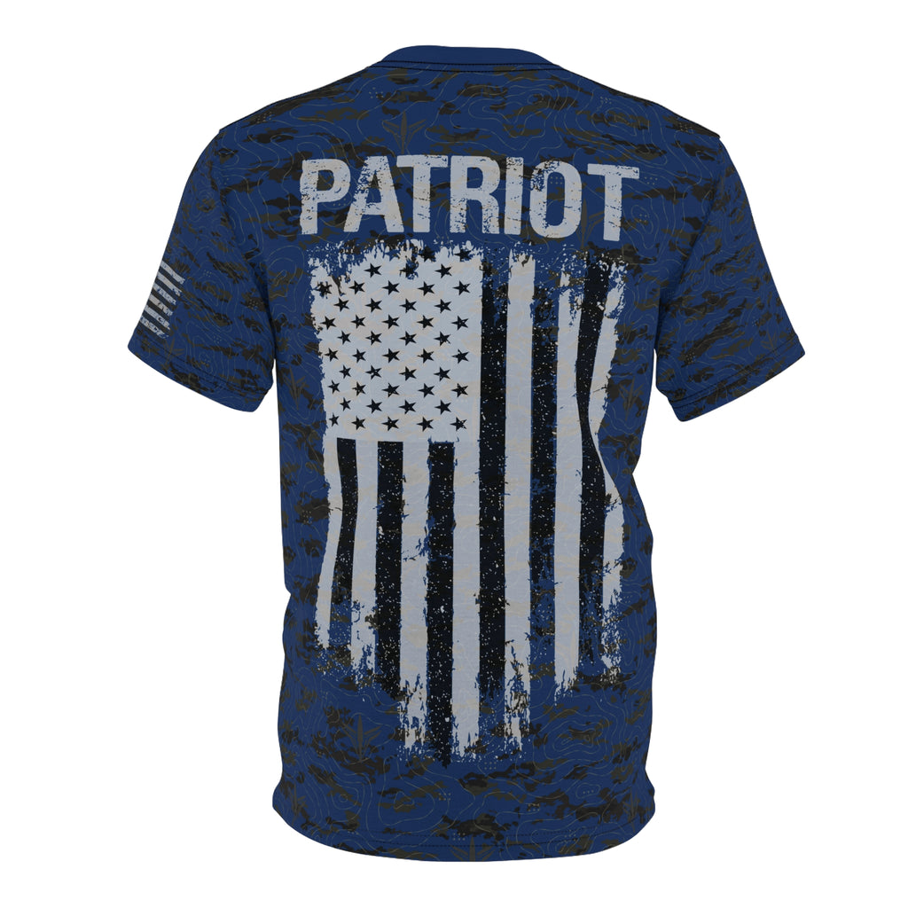 LPS American Flag blue patriot tee with distressed flag graphic and LatchPoint Systems style