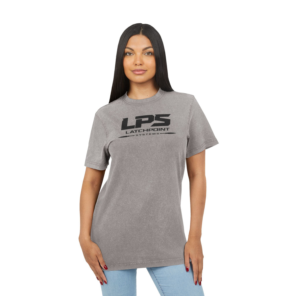 LPS acid washed round neck tee with LatchPoint Systems logo for everyday wear