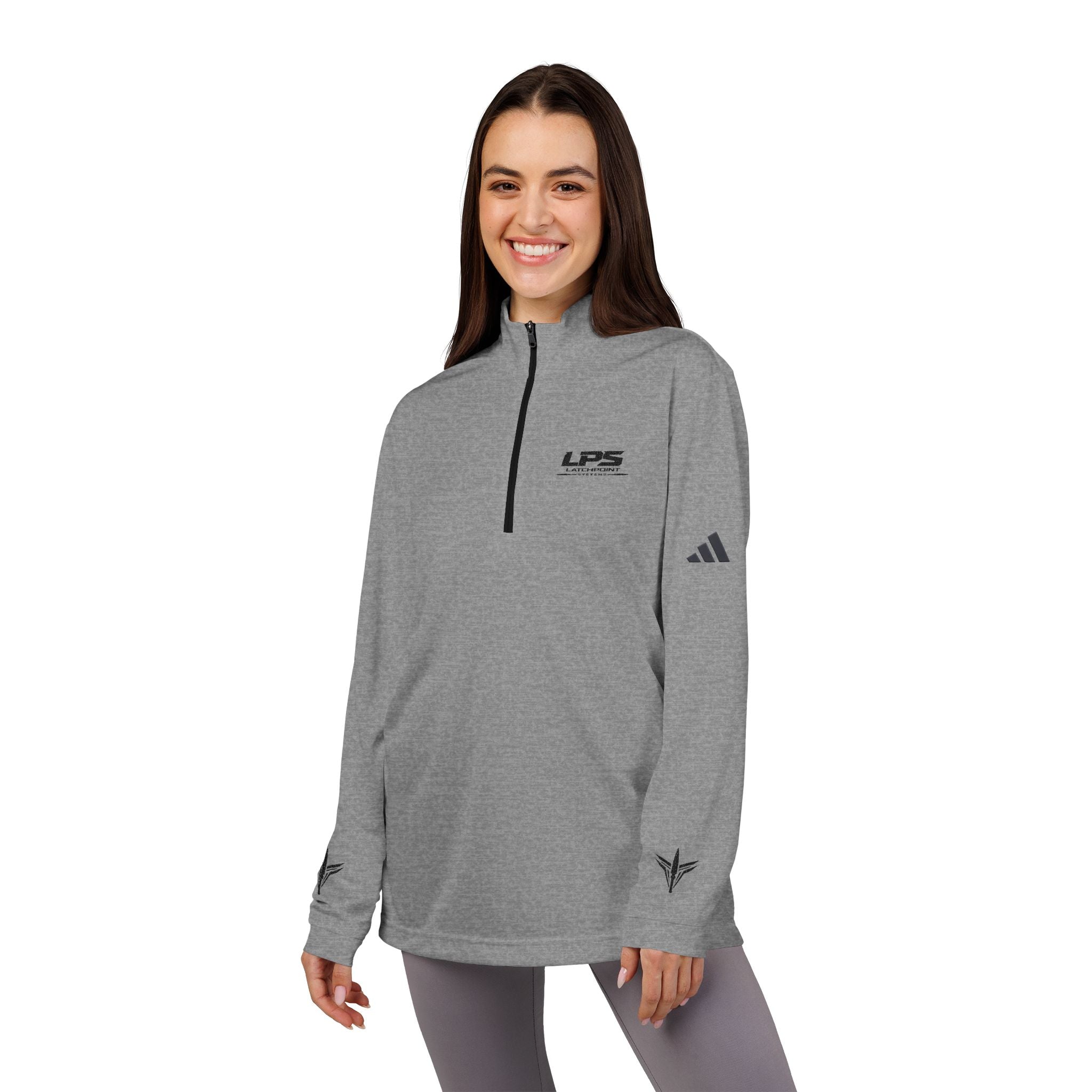 LPS adidas quarter-zip pullover with embroidered LatchPoint Systems logo