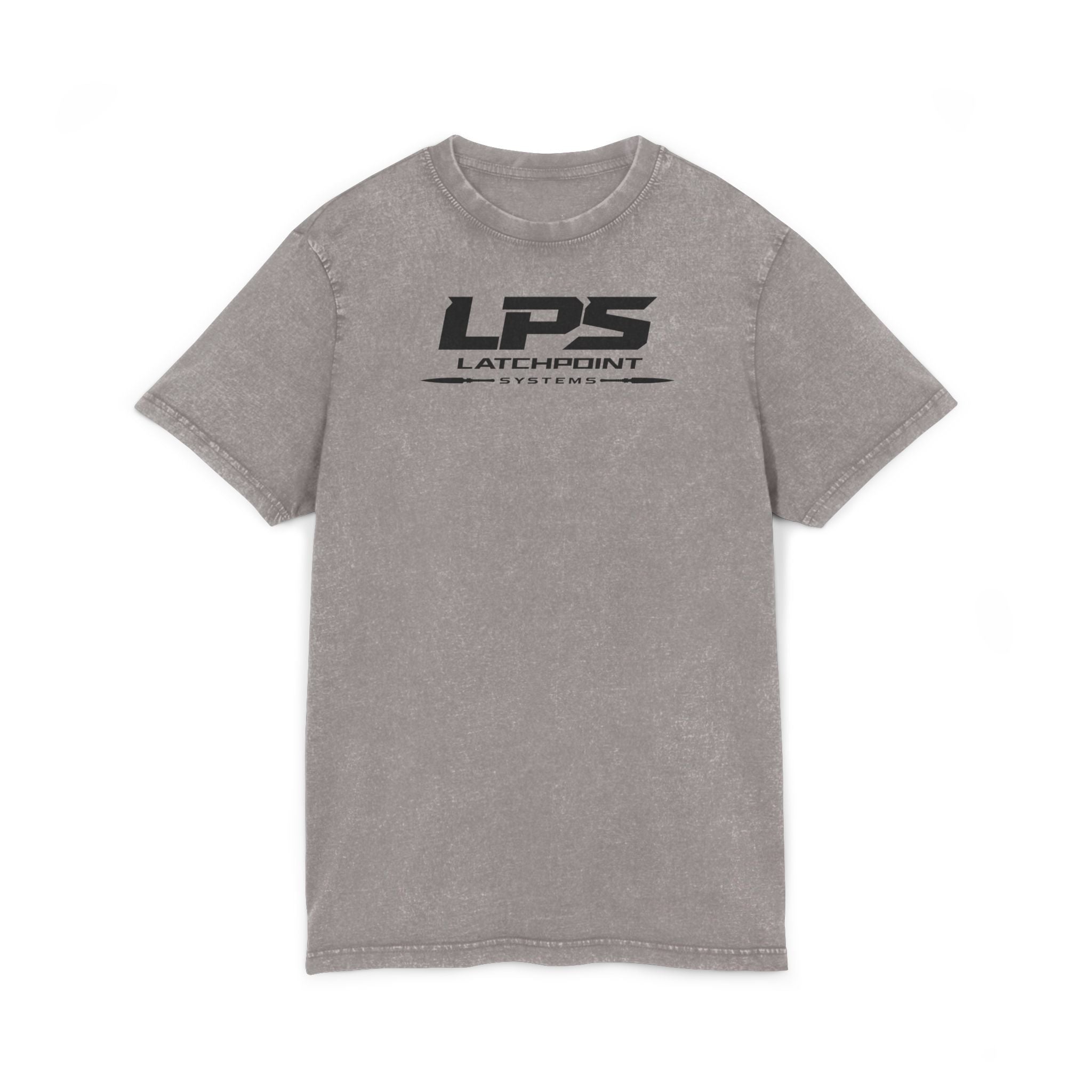 LPS acid washed round neck tee with LatchPoint Systems logo for everyday wear