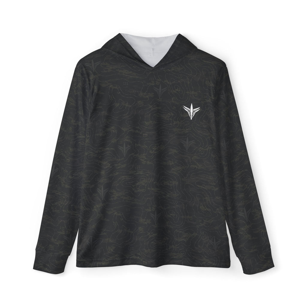 TERRA BLACK men's sports warmup hoodie with all-over terrain-inspired camouflage pattern