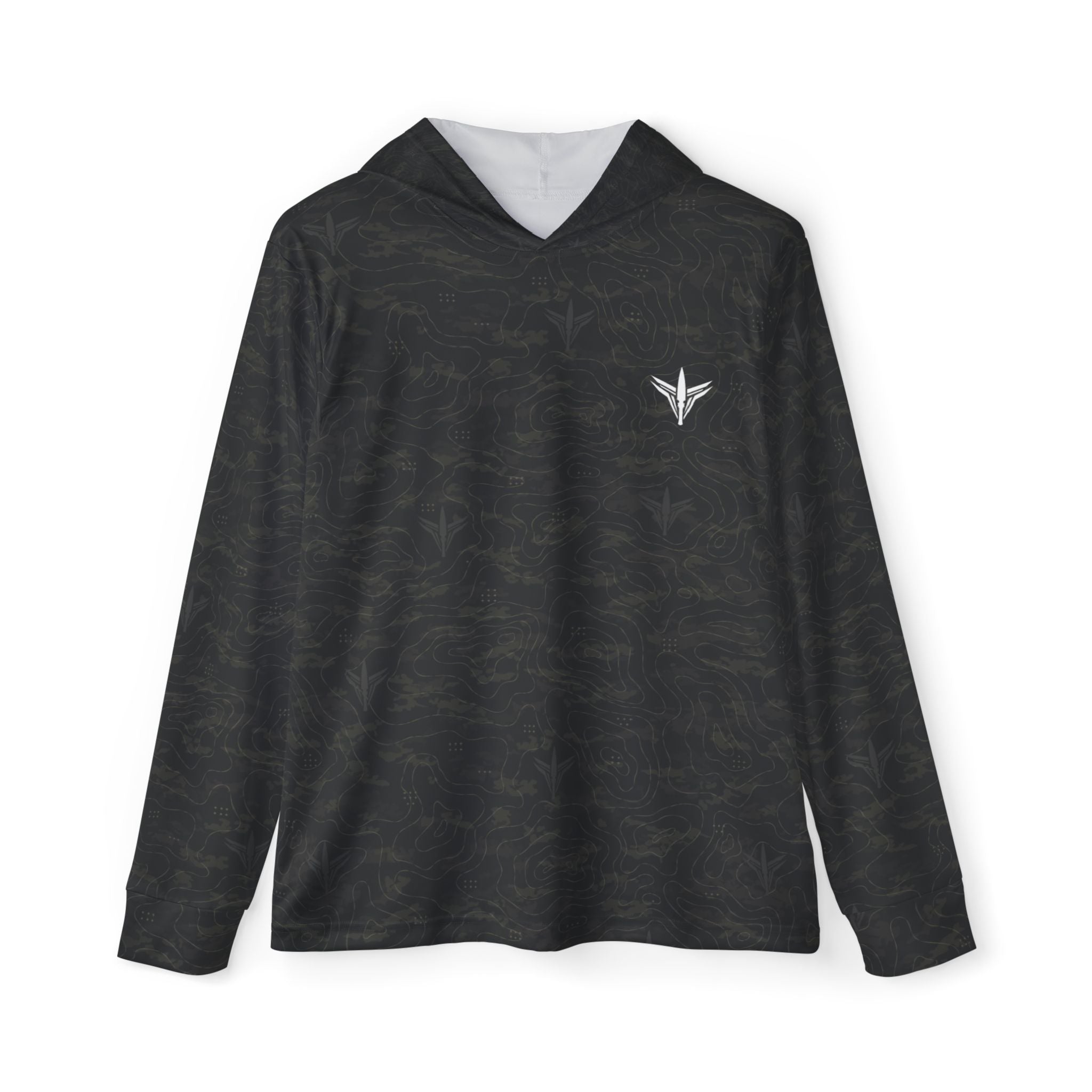 TERRA BLACK men's sports warmup hoodie with all-over terrain-inspired camouflage pattern