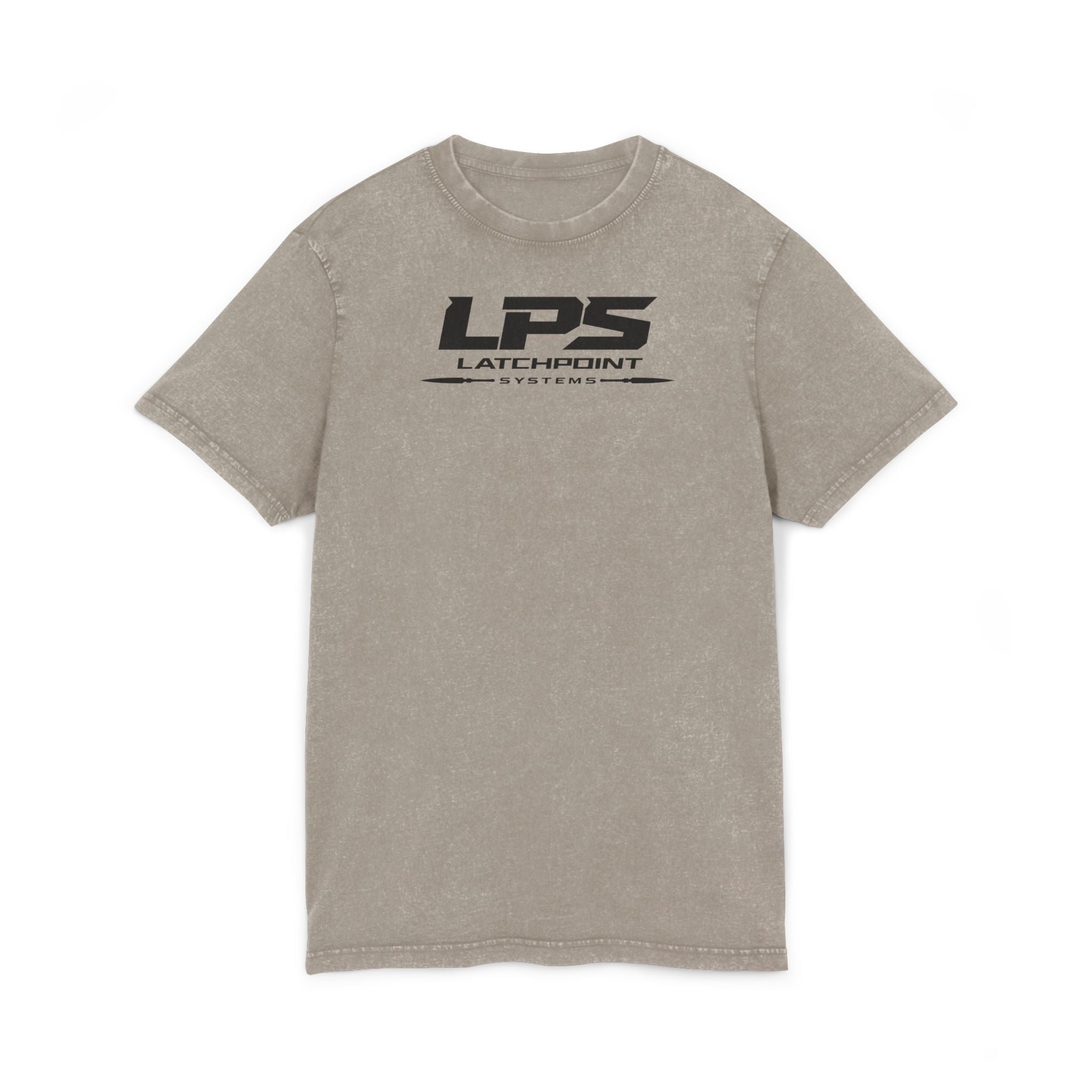 LPS acid washed round neck tee with LatchPoint Systems logo for everyday wear