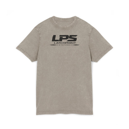 LPS acid washed round neck tee with LatchPoint Systems logo for everyday wear