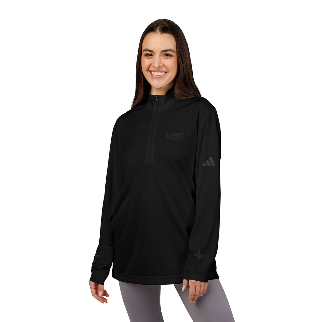 LPS adidas quarter-zip pullover with embroidered LatchPoint Systems logo