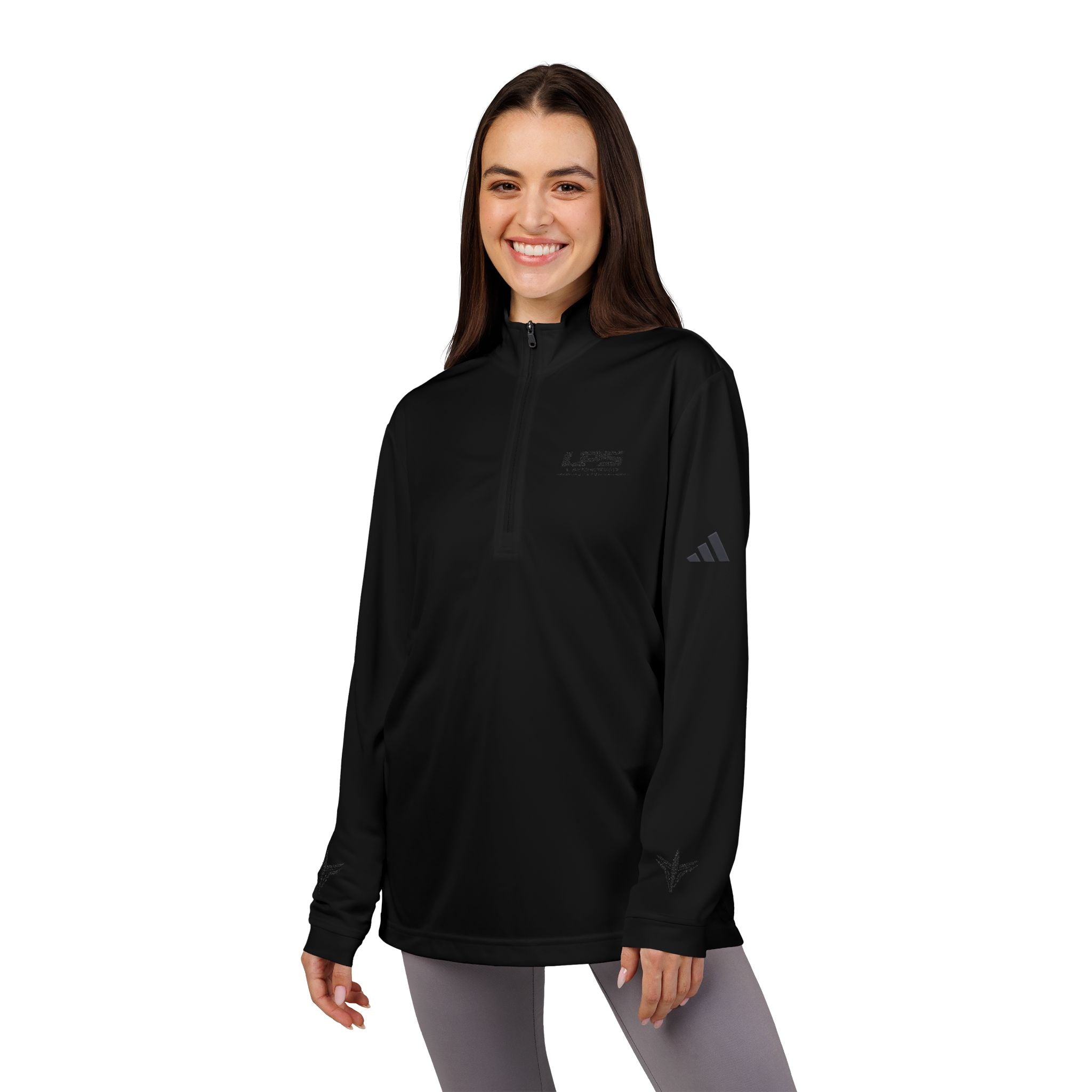 LPS adidas quarter-zip pullover with embroidered LatchPoint Systems logo