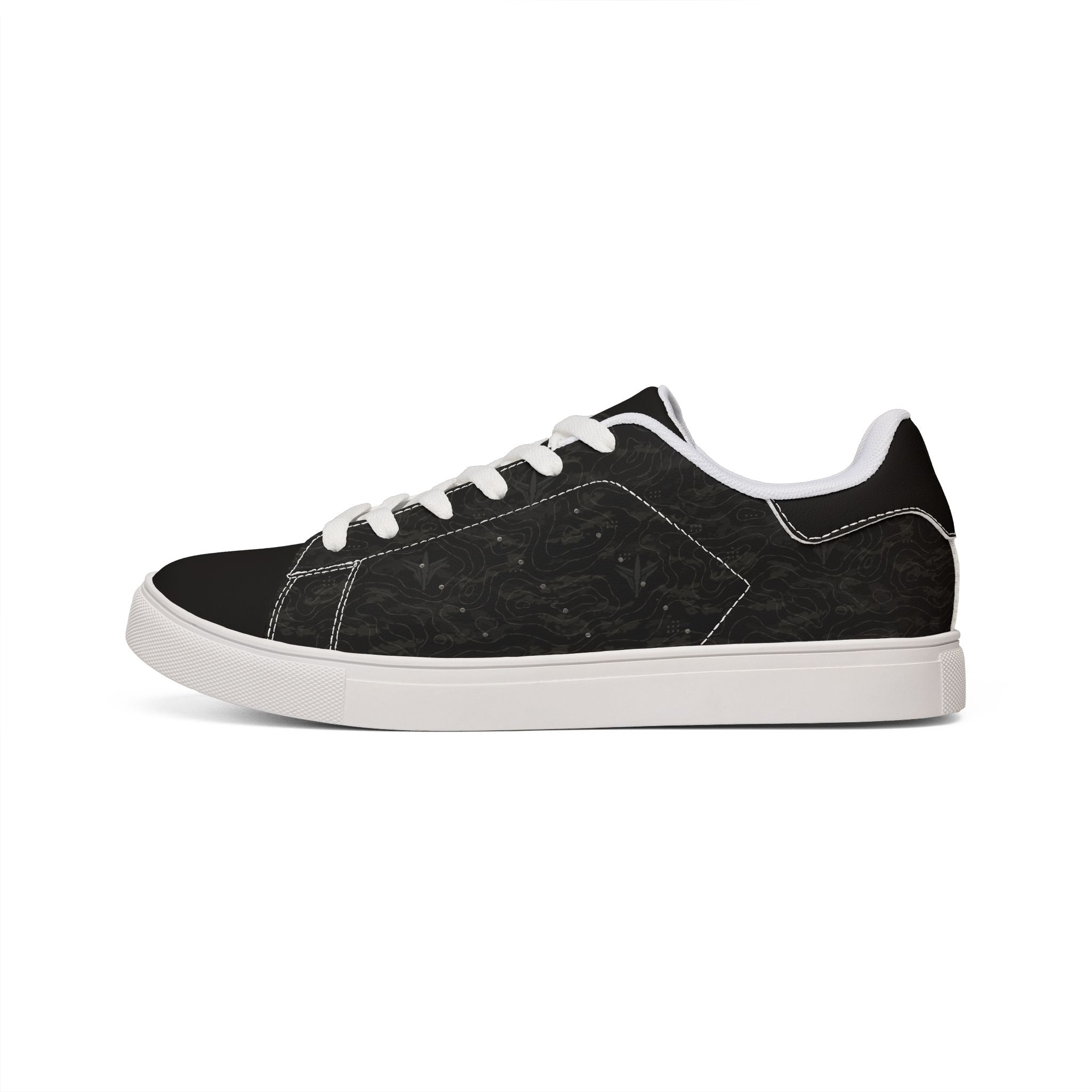 TERRA BLACK men's low-top leather sneakers with proprietary terrain-inspired style for daily wear