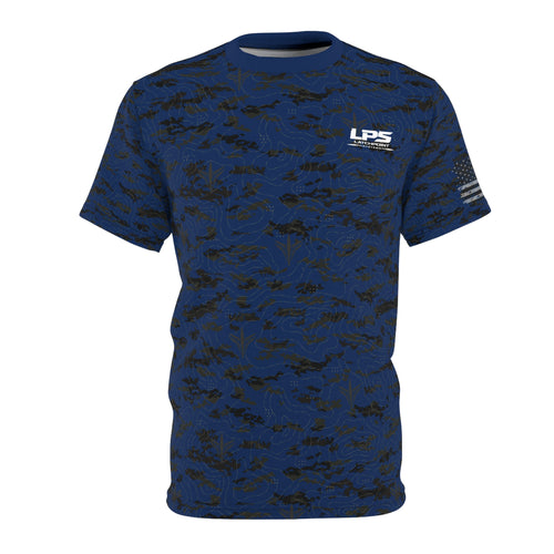LPS American Flag blue patriot tee with distressed flag graphic and LatchPoint Systems style