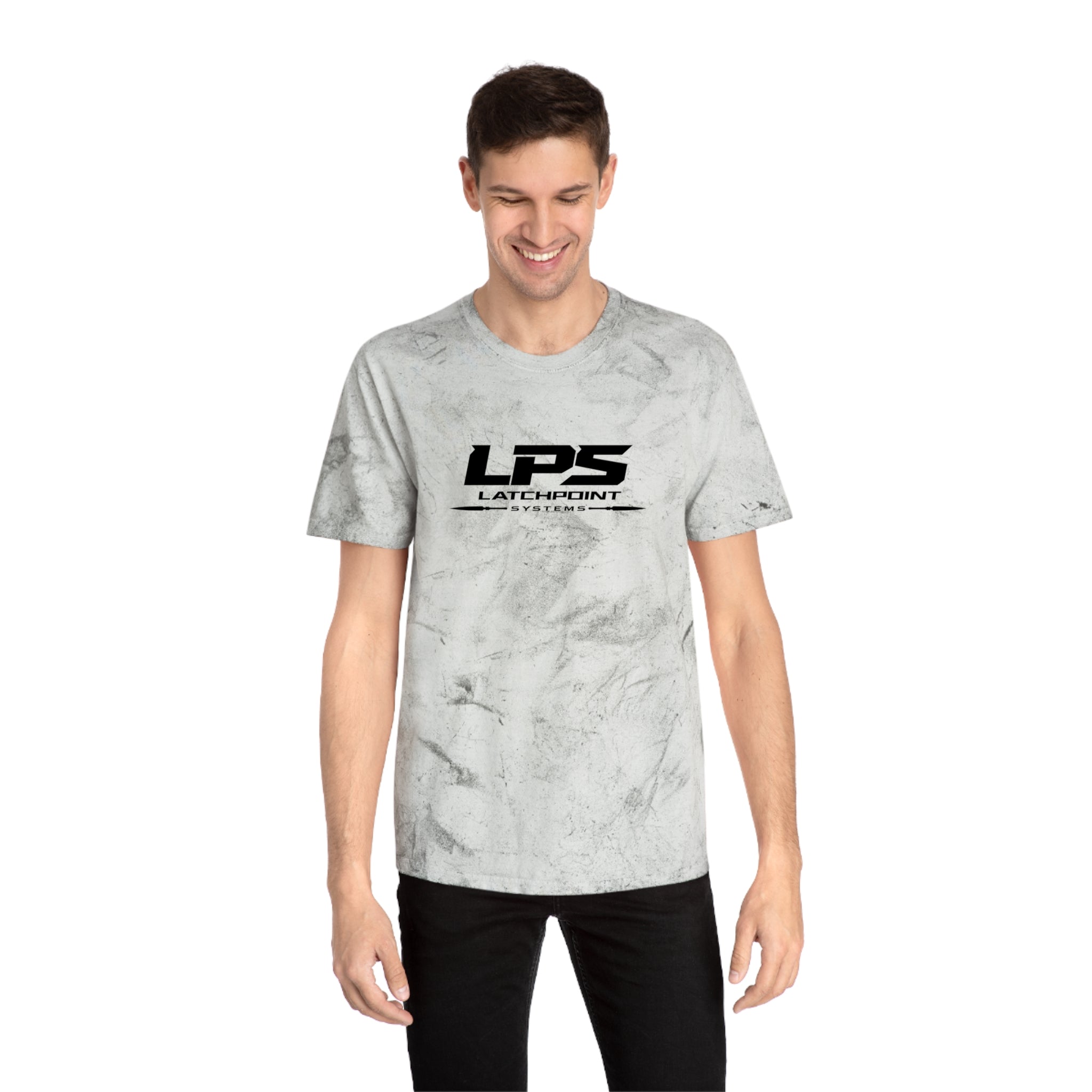LPS unisex color blast T-shirt with LatchPoint Systems branding and washed color finish