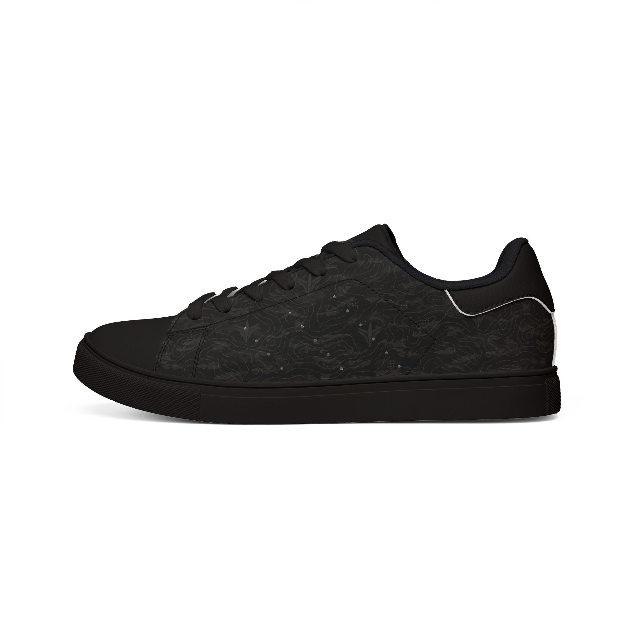 TERRA BLACK men's low-top leather sneakers with proprietary terrain-inspired style for daily wear