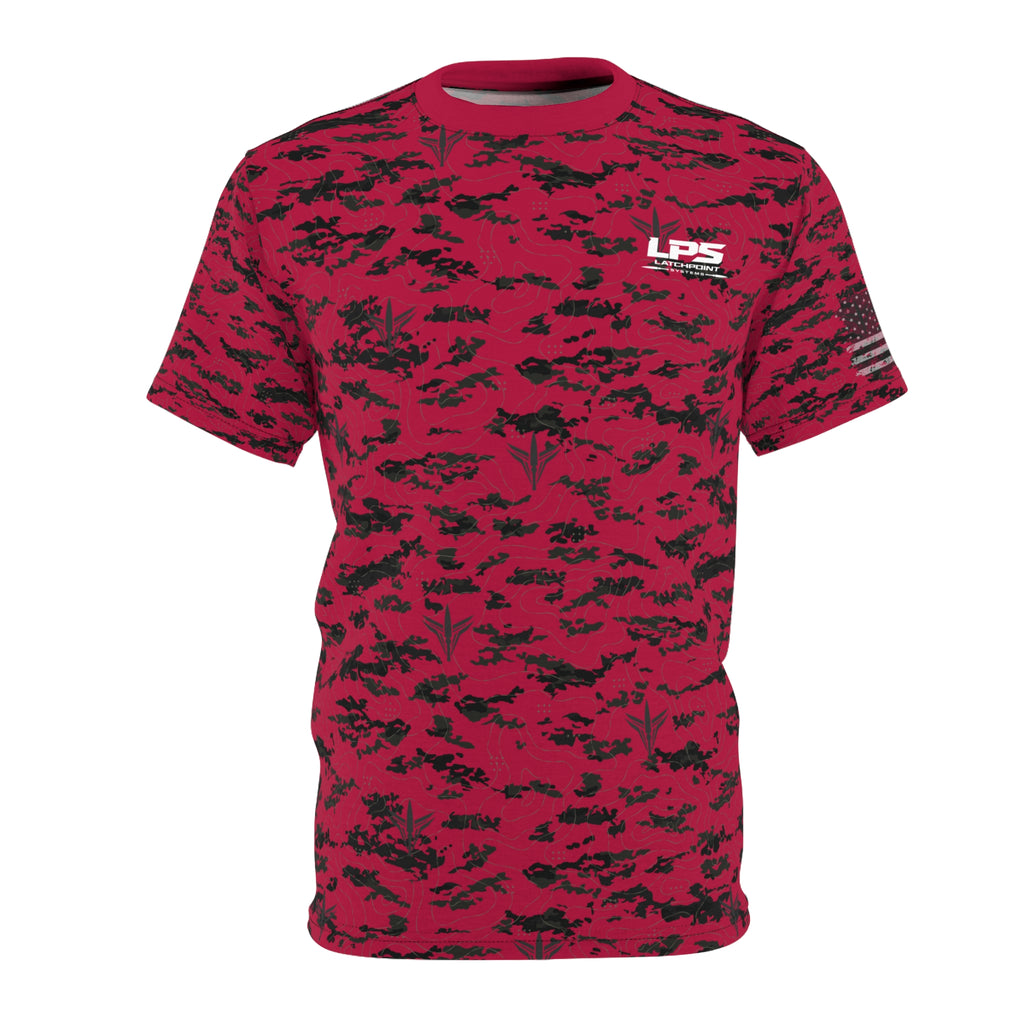 LPS American Flag red patriot tee with distressed flag graphic and LatchPoint Systems style