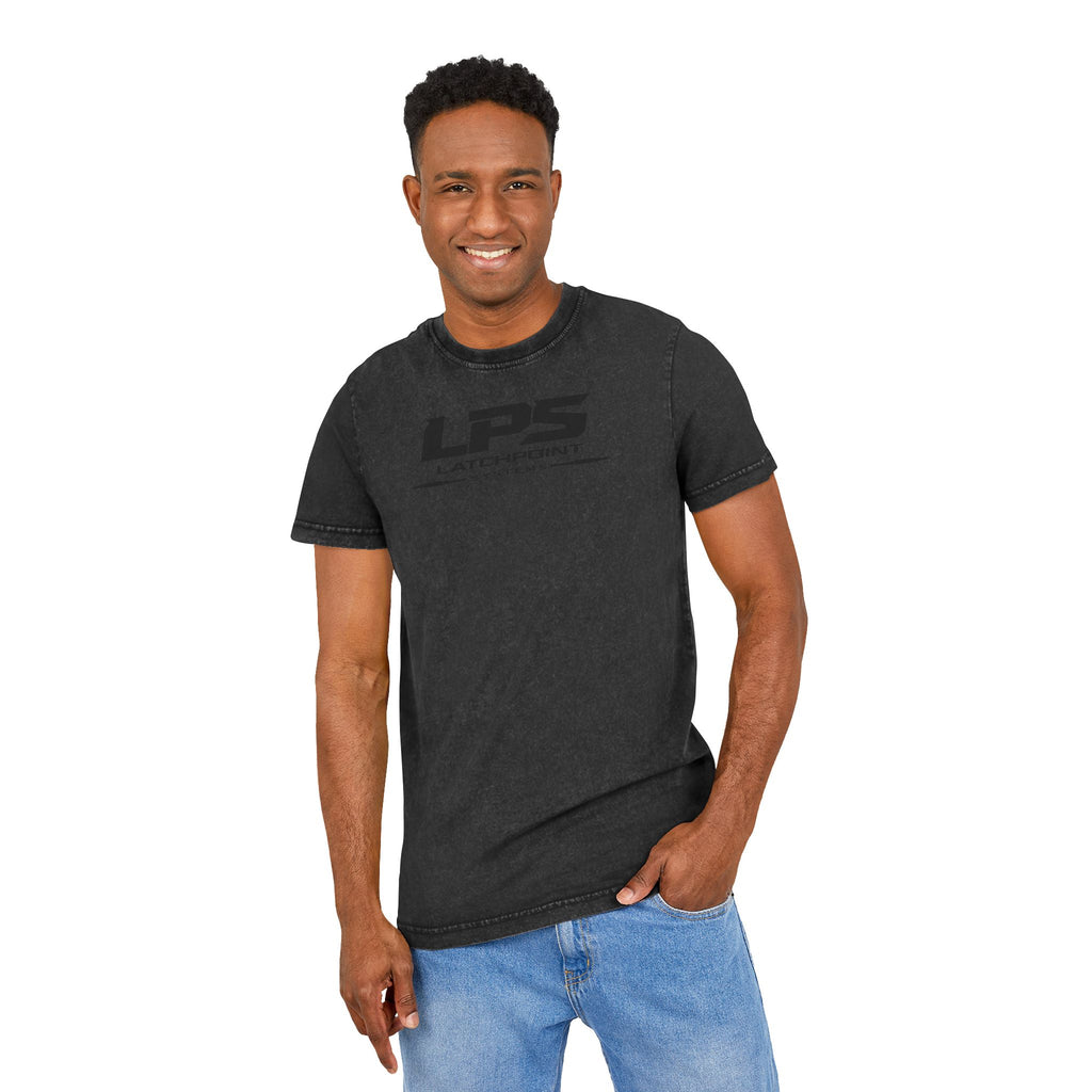LPS acid washed round neck tee with LatchPoint Systems logo for everyday wear