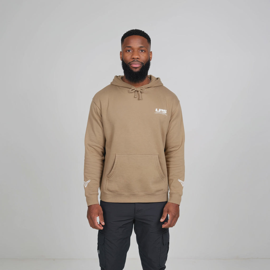 LPS Man wearing unisex heavy weight hoodie