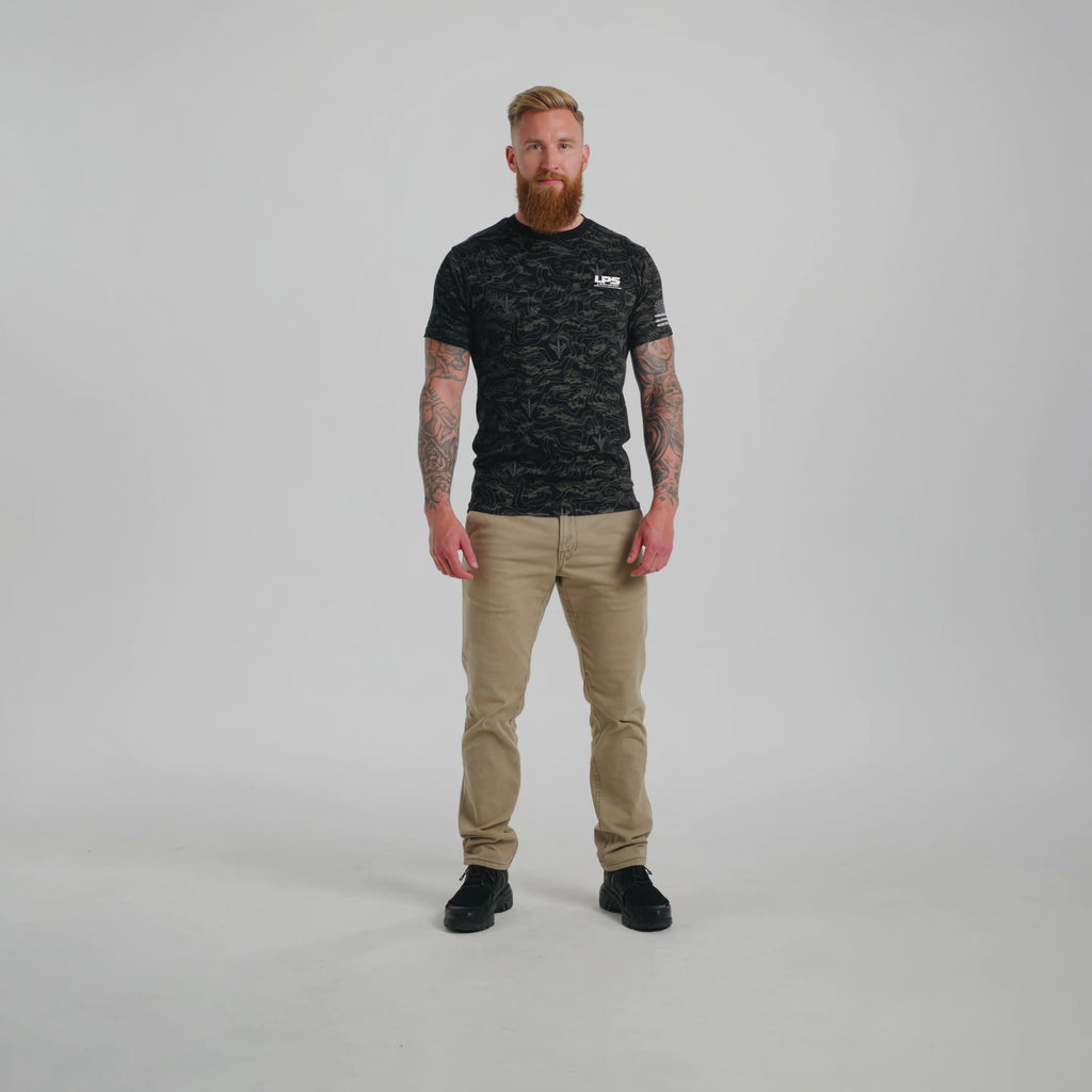 LPS Man wearing terra black patriot shirt