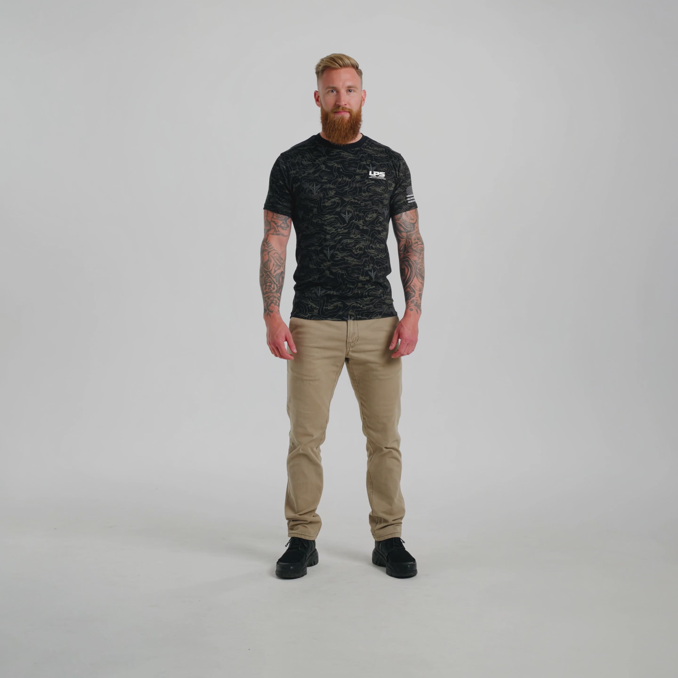 LPS Man wearing terra black patriot shirt